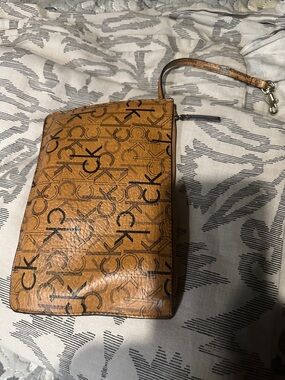 Calvin Klein Cognac Logo Wristlet